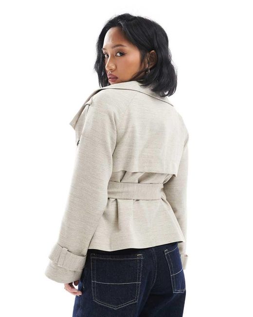 ASOS White Asos Design Petite Short Linen Trench Coat
