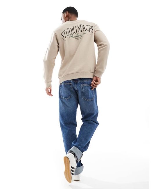 Jack & Jones Oversized Sweatshirt Met Studio Spaces-Print in het Natural voor heren