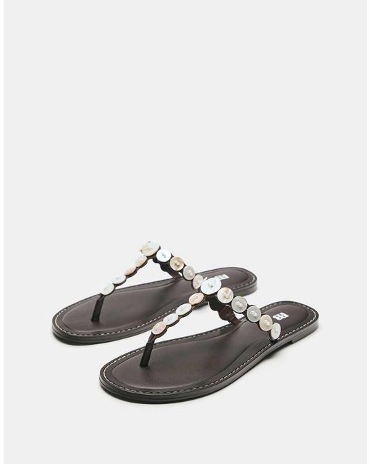 Pull&Bear Gray Flat Button Sandals