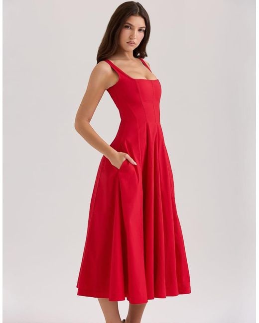 House Of Cb Red Mariabella Cotton Midi Sundress
