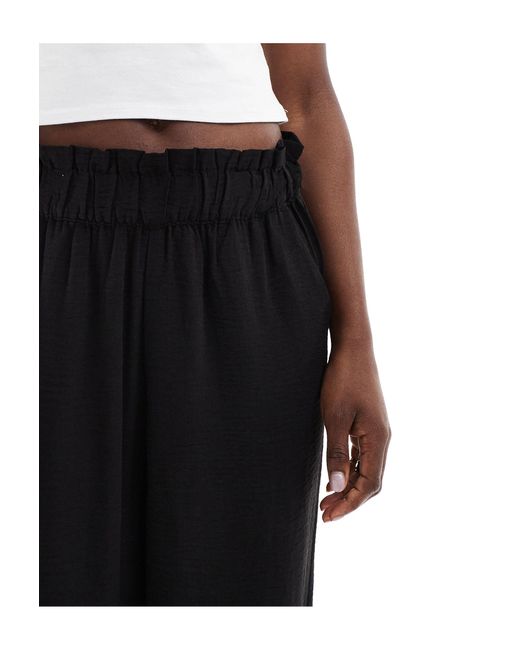 Jdy Black High Waisted Wide Leg Trousers With Frill Waistband