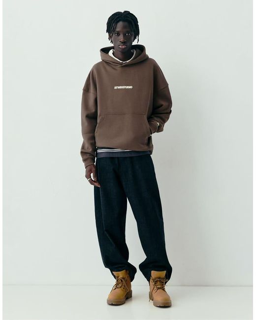Pull&Bear Black Stwd Studio Hoodie for men