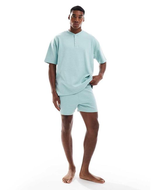 ASOS Pyjamaset Van Wafelstof in het Blue voor heren