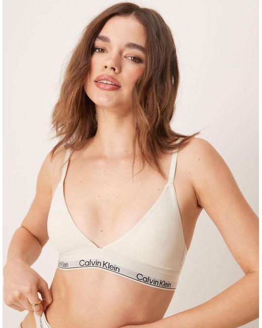 Calvin Klein Natural Modern Cotton Valentines Heart Monogram Triangle Bralette With Logo Taping