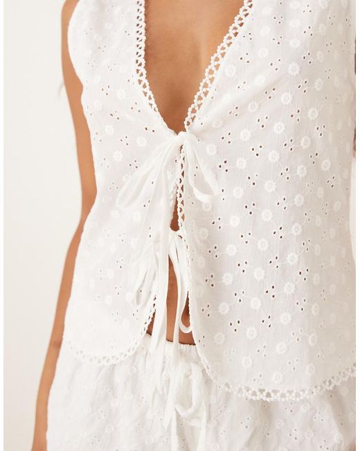Gina Tricot Natural Co-ord Anglaise Tie Vest