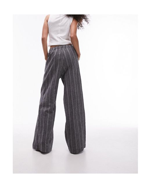 TOPSHOP Gray Linen Stripe Drawstring Pants
