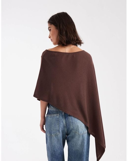 ASOS Brown Semi Sheer Knit-look Asymmetric One Shoulder Cape