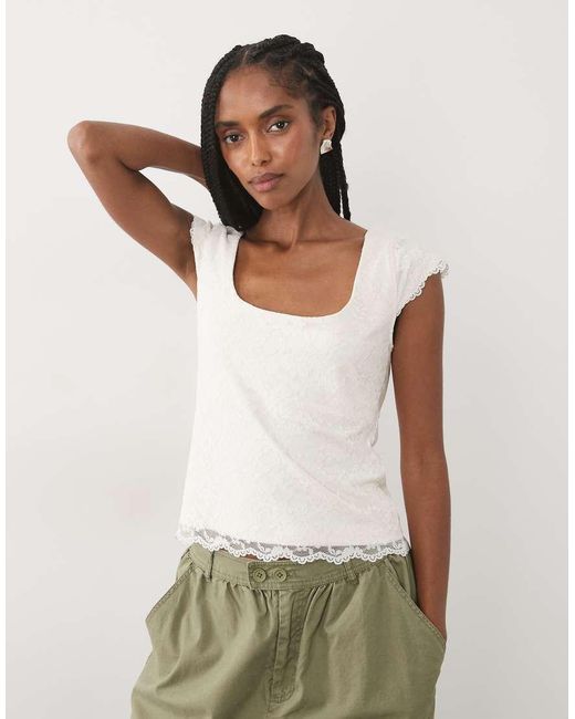 Abercrombie & Fitch Brown Reversible Scoop Neck Lace Top With Removable Bra