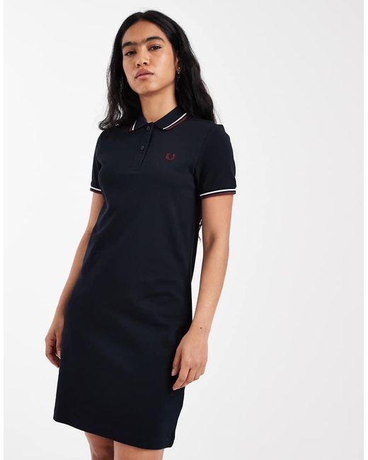 Fred Perry Blue Twin Tipped Logo Polo Shirt Mini Dress