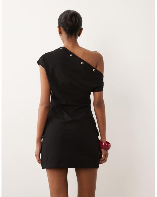 ASOS Black Eyelet Detail Off The Shoulder Mini Dress