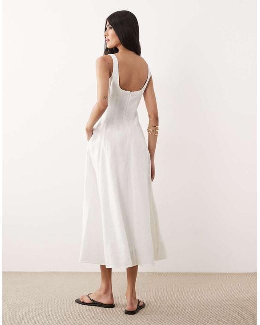 Mango Pink 100% Linen Square Neck Sleeveless Maxi Dress