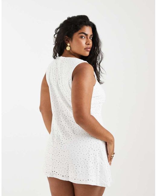 Vero Moda White Jersey Floral Broderie Sleeveless Mini Dress