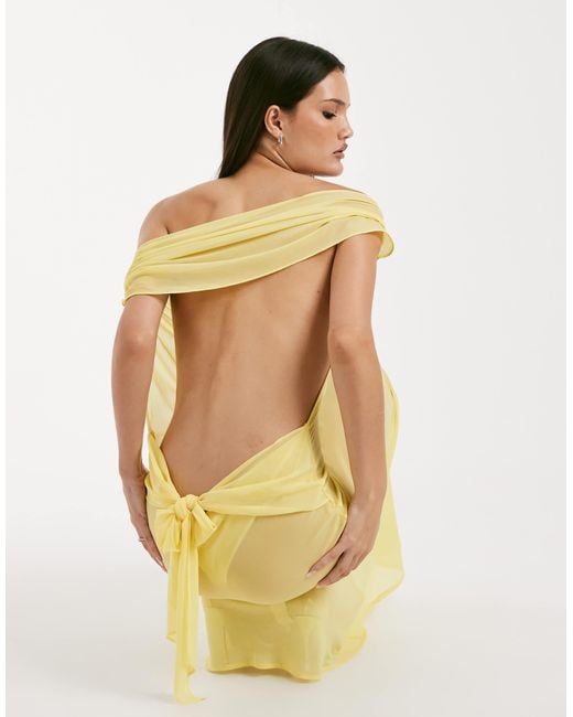 I.AM.GIA Metallic Kahlo Chiffon Sheer Off Shoulder Open Back Tie Detail Maxi Dress