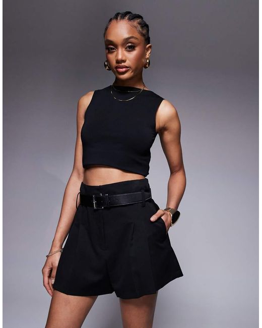ASOS Black Tall Tailored High Waisted Belted Shorts