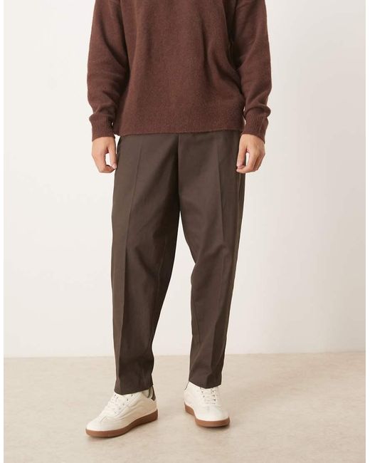 Pantalones De Vestir Marrones De Corte Tapered Extragrande Con Pinzas Delanteras Y Cinturilla Elástica 100% De Algodón De ASOS de hombre de color Brown