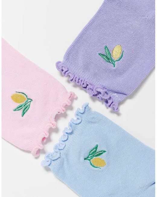Brave Soul Set Van 2 Paar Enkelsokken Met Geborduurde Citroen in het Blue
