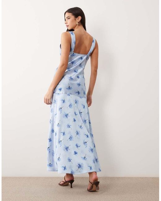 Gina Tricot Blue Sleeveless Satin Maxi Dress