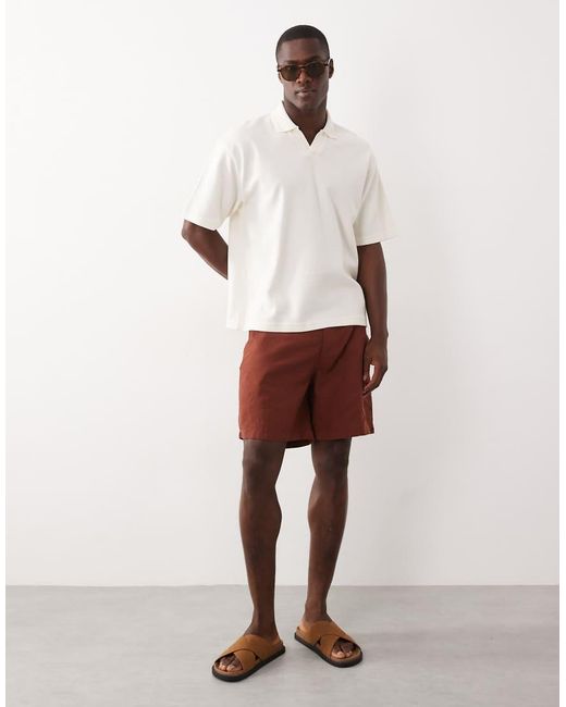 ASOS White Relaxed Boxy Oversized Notch Polo With Hem Band for men