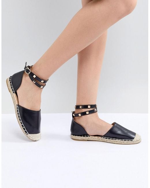 Truffle Collection Black Studded Ankle Strap Espadrille