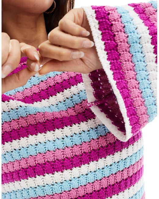 X cenit nadir - robe courte au crochet - rayures roses et bleues Something New en coloris Purple
