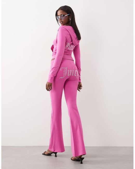 Juicy Couture Pink Diamante Logo Detail Low Rise Flared Trackies