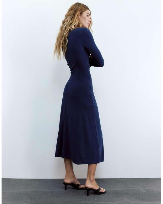 Pull&Bear Blue Draped Midi Dress