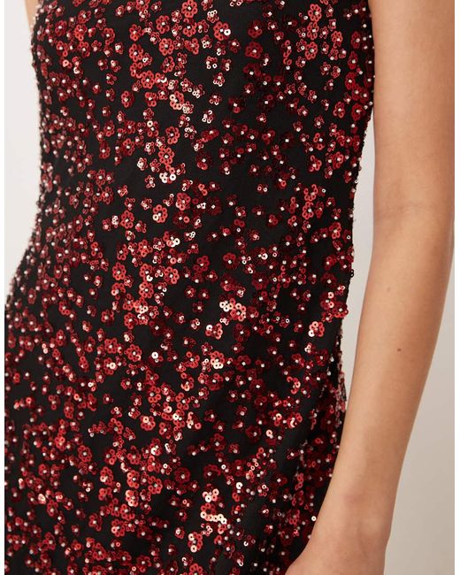 Abercrombie & Fitch Black Scarlett Strapless Mini Skort Dress With Red Sequins