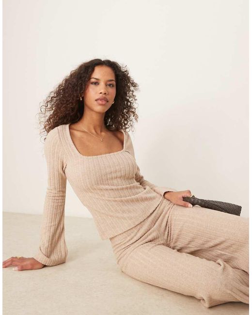 ASOS Superzachte Top Met Brede Ribbels En Lage Vierkante Hals in het Natural