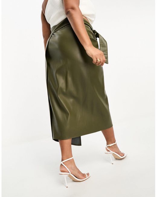Never Fully Dressed Green Pu Wrap Midi Skirt