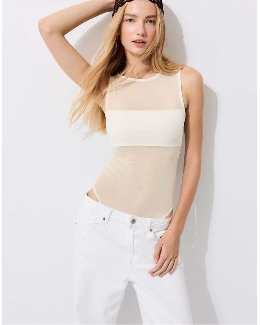 Stradivarius White Sleeveless Mesh Bodysuit