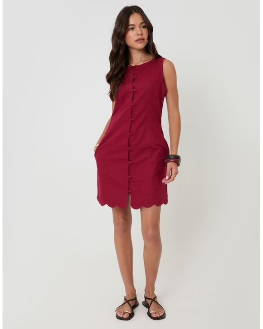 Threadbare Red Linen Blend Pinafore Dress