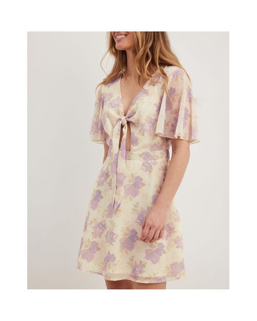 NA-KD Natural Tie Front Chiffon Mini Dress With Floral Print