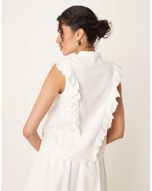 Y.A.S White Broderie Frill Detail Tie Neck Top Co-ord
