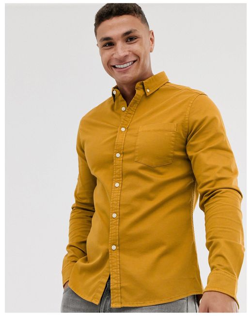 ASOS Yellow Stretch Slim Denim Shirt for men