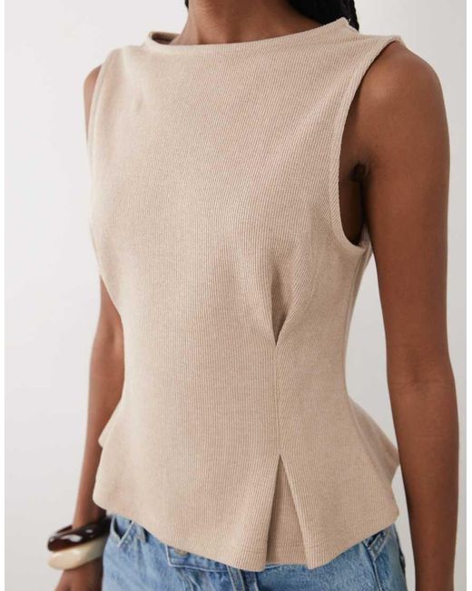 Miss Selfridge Natural Soft Rib Knit Tank Top With Peplum Hem