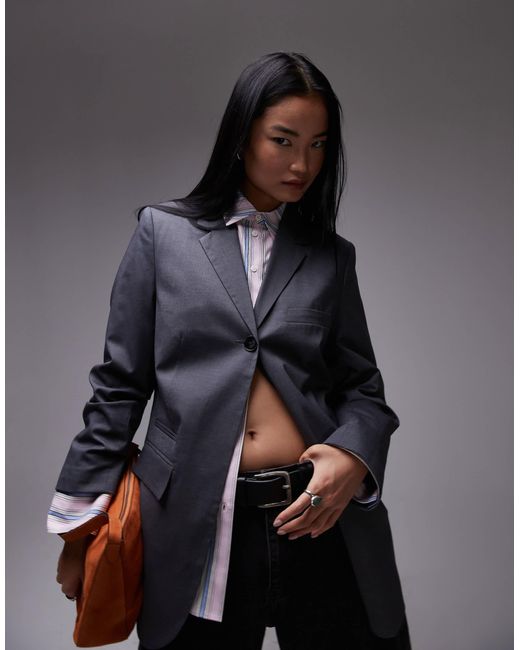TOPSHOP Gray Single Button Tailored Blazer