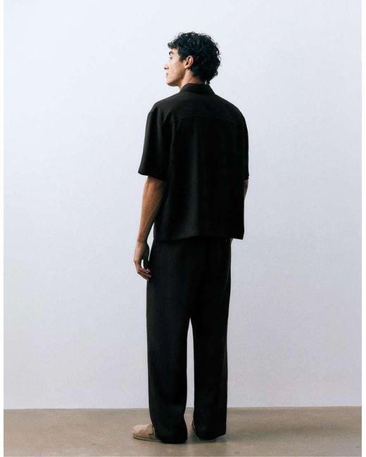 Pull&Bear Black Short Sleeve Shirt With Pocket for men