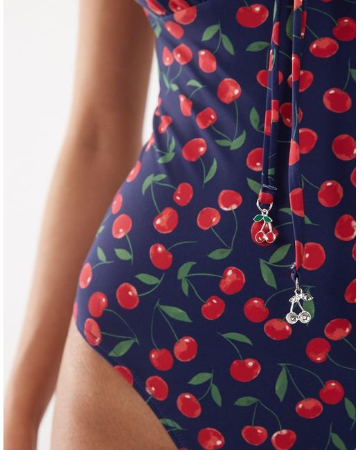 Accessorize Blue Cherry Print Swimsuit