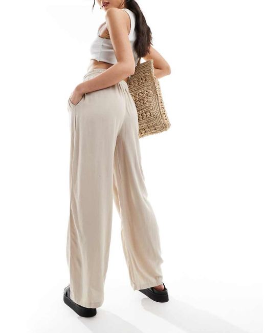 Vila Natural Linen Touch Tie Waist Wide Leg Trouser