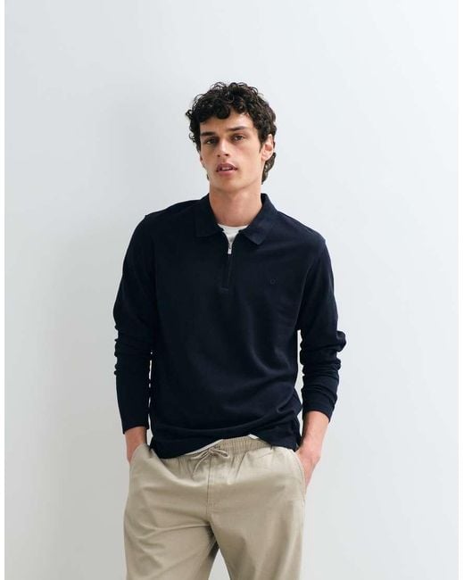 Jack & Jones Blue Long Sleeve Zip Polo Top for men