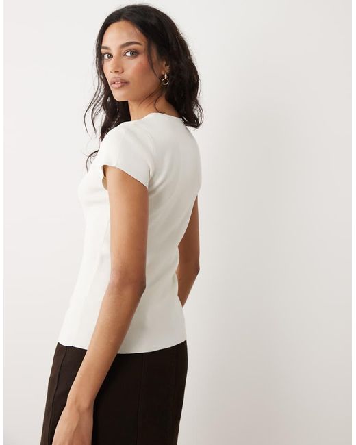 Mango White Button Through Knitted Short Sleeve Top