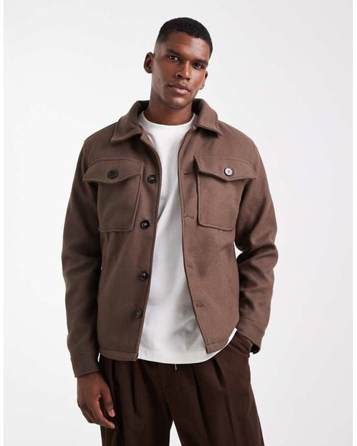 Brave Soul Brown Faux Wool Shacket for men