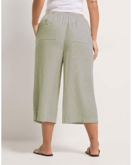 Yours Clothing Natural Stripe Linen Look Cropped Trousers