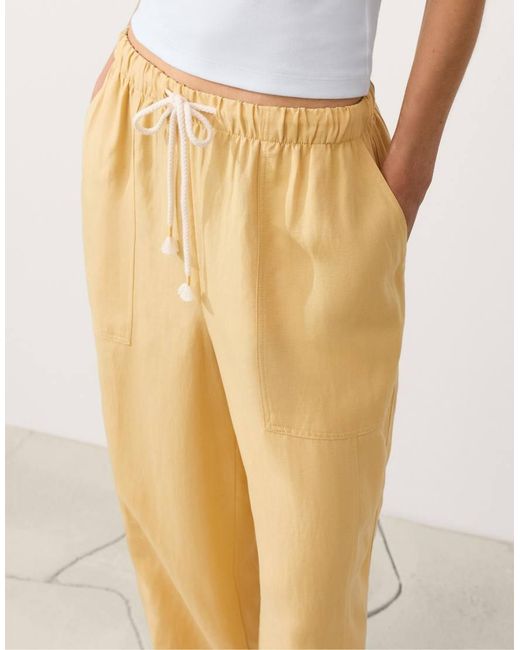 Oysho Blue Lyocell Blend And 24% Linen Straight Trousers
