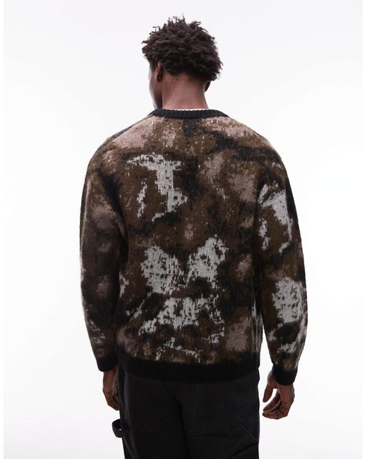 Carhartt – merton – strickjacke aus alpakawollmix mit abstraktem all-over-rautenmuster in Black für Herren