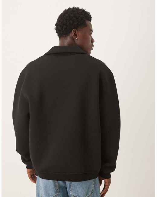 Sudadera Negra Extragrande Con Cuello Alzado Y Cremallera Corta De Tejido Grueso Efecto Neopreno De ASOS de hombre de color Black