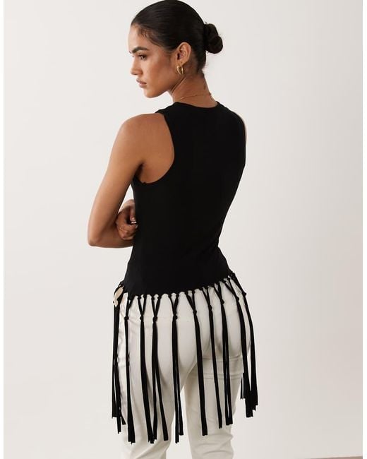 ASOS Black Tank Top With Tassel Fringed Hem