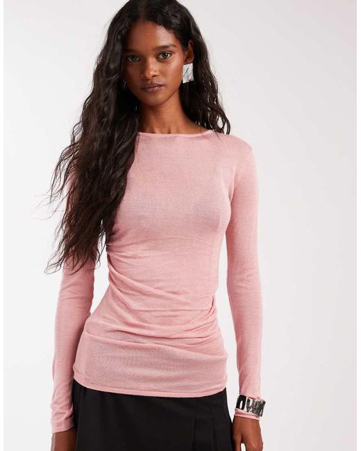 ASOS Gebreide Zachte Top Met Gerimpelde Zijkant in het Pink
