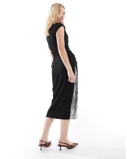 French Connection Jersey Midi Dress With Sequin Insert in Black | Lyst French Connection Jersey Midi Dress With Sequin Insert in Black | Lyst