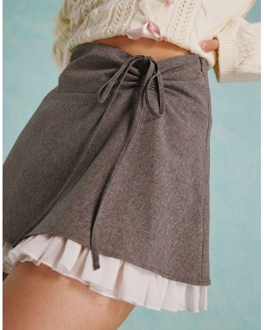 Miss Selfridge Gray Tailored Ruffle Hem Mini Skirt